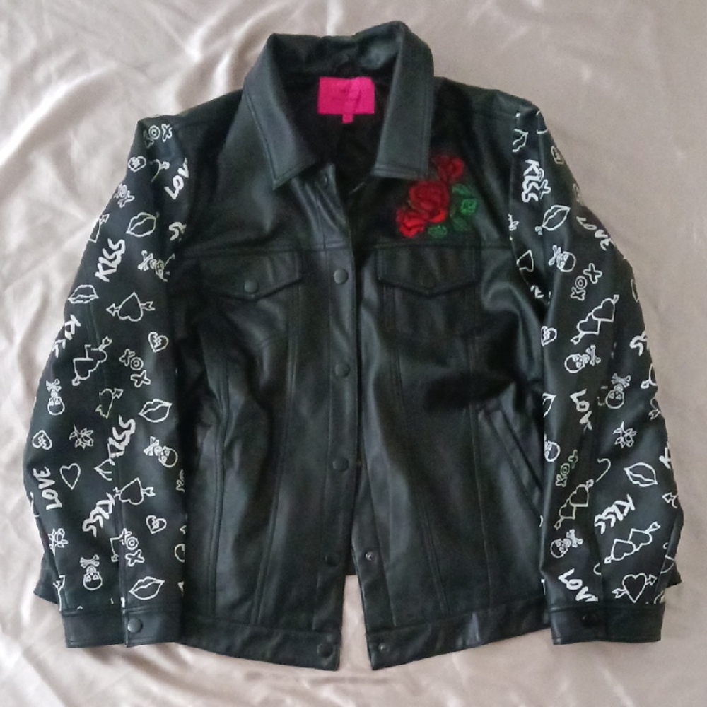 Torrid Black Leather Jacket with Tiger Graphic Details